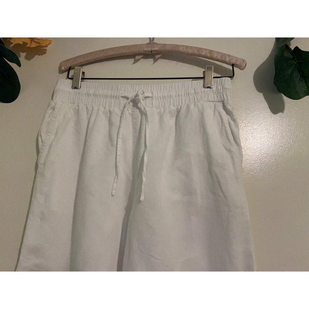 New Look White LINEN and VISCOSE Blend Wide Leg Pants Size US 4 UK 8 Elastic Wai - Picture 8 of 10